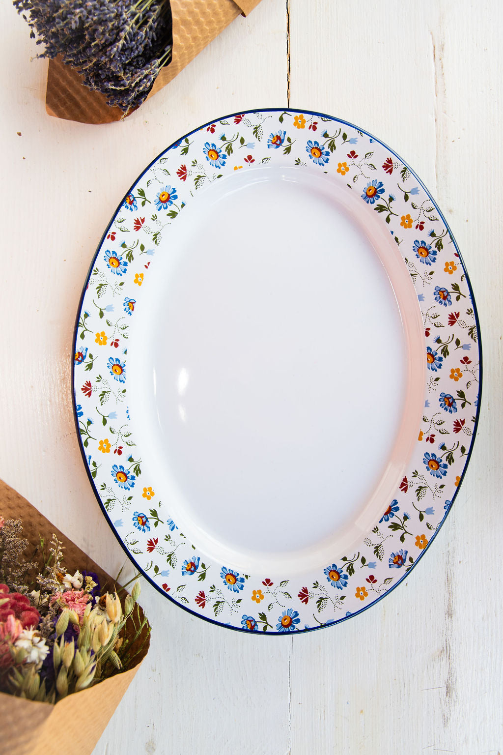 Enamelware floral platter