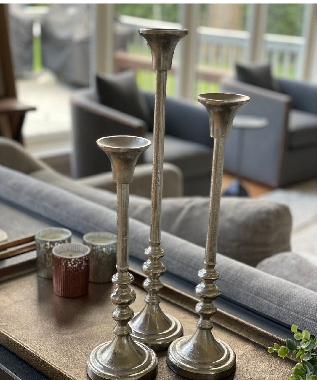 Silver Finish Candlesticks- Trio of 3 sizes