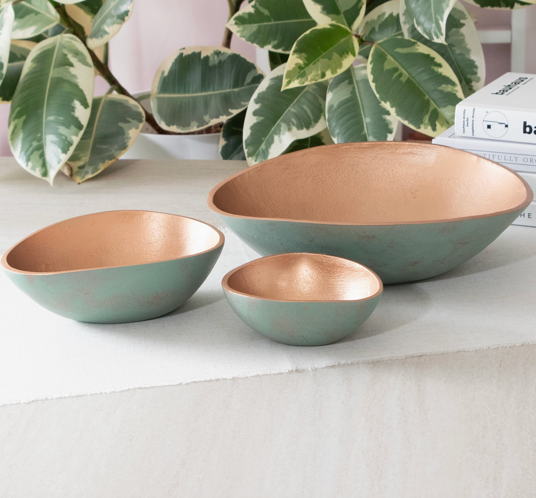 Metal & Turquoise Decorative Bowls- Set of 3