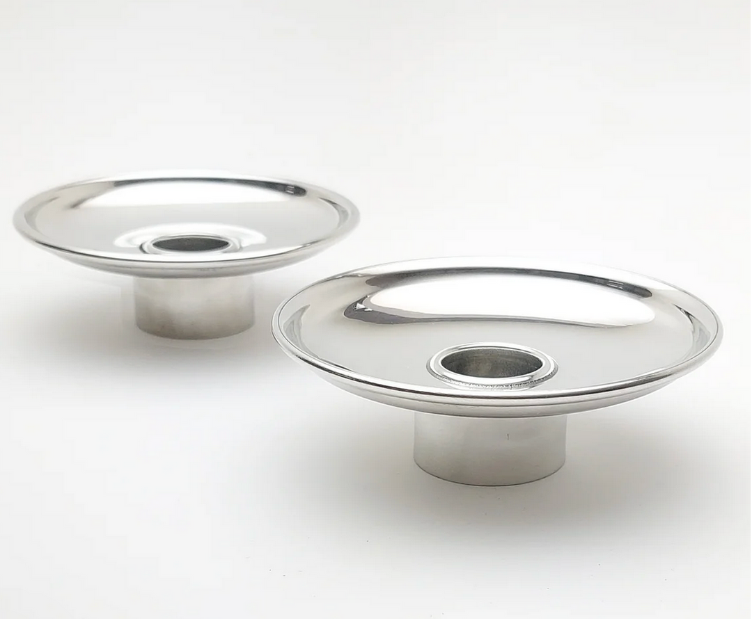 4-inch Pewter Candlesticks w/ Bobeche