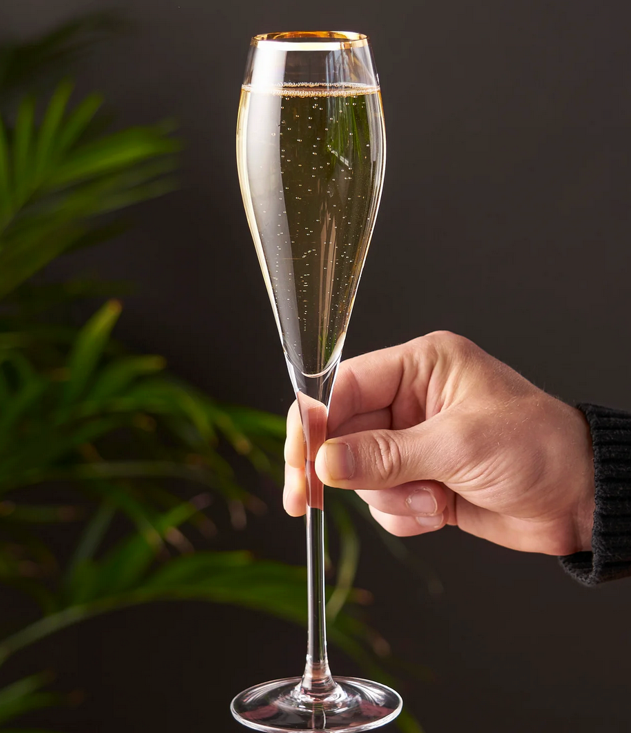Viski- Belmont Gold Rimmed Champagne Flutes- Set of 2