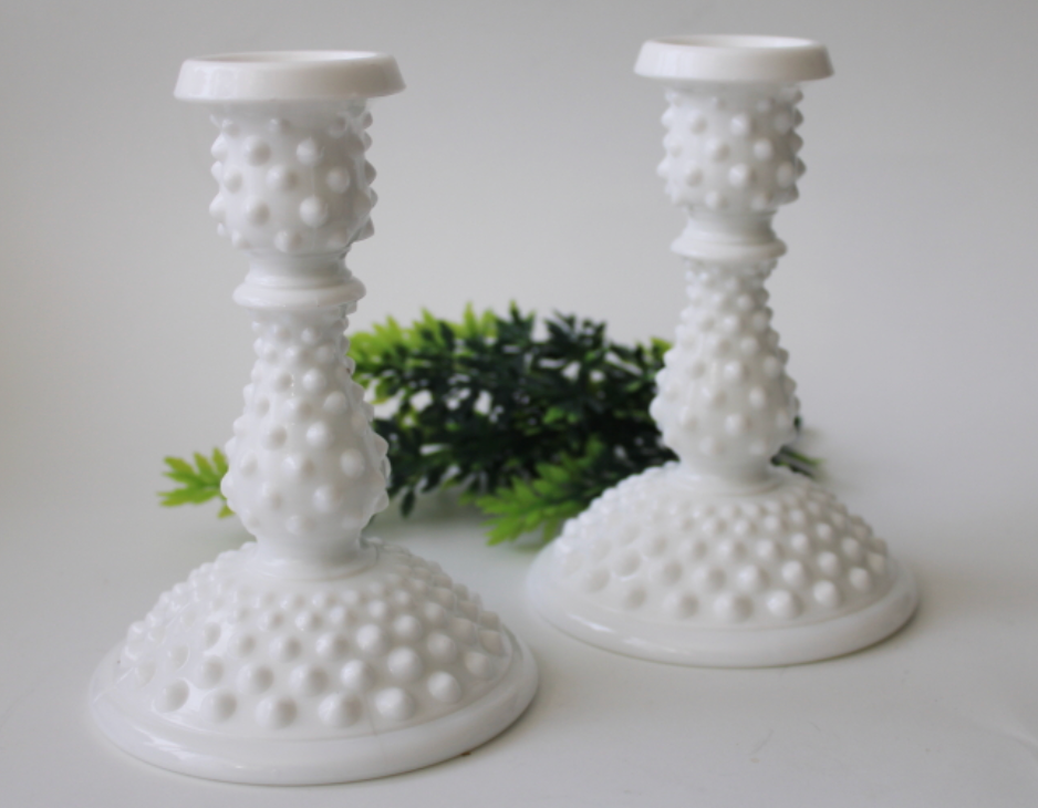 Fenton Milk Glass Candlestick- Pair