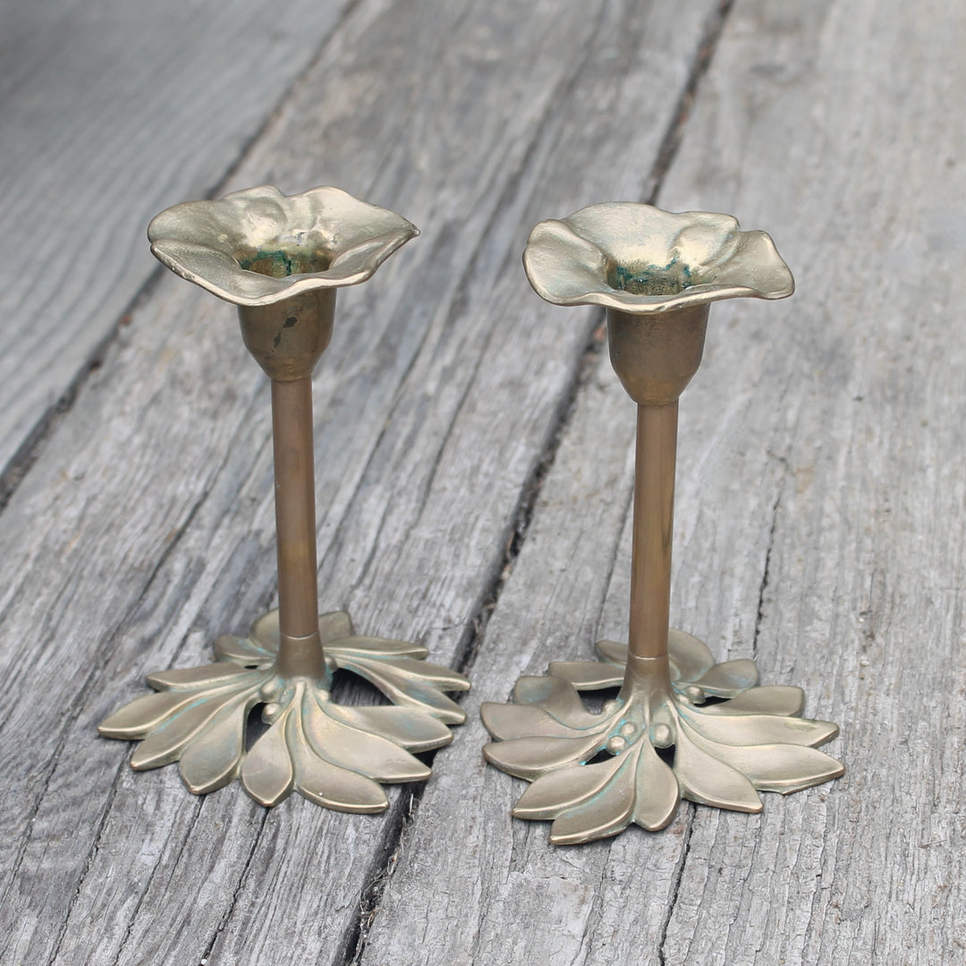 Brass Art Deco Candlesticks- PAIR